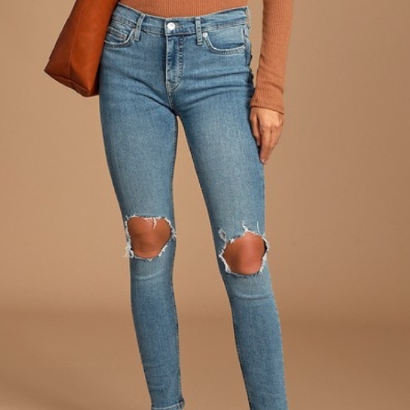 Free People Distressed Skinny Blue Jeans - Picture 6 of 6